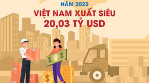 Năm 2025 Việt Nam xuất siêu 20,03 tỷ USD