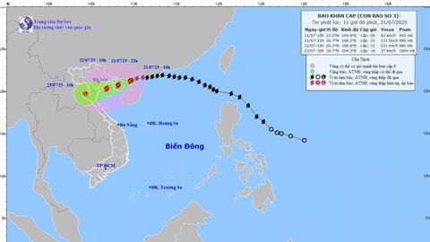 Bão số 3 đi vào vịnh Bắc Bộ, giật cấp 11, cách Quảng Ninh 190km
