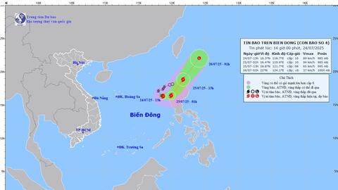 Bão số 4 giật cấp 12, di chuyển theo hướng Đông Đông Nam