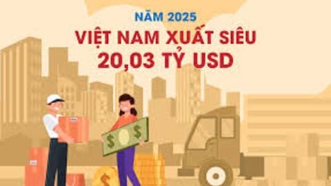 Năm 2025 Việt Nam xuất siêu 20,03 tỷ USD