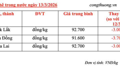 Giá cà phê hôm nay 13/3/2026: Trong nước sụt giảm sâu
