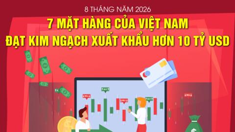 Việt Nam có 7 mặt hàng xuất khẩu hơn 10 tỷ USD trong 8 tháng năm 2026