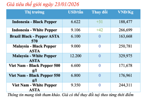 Giá tiêu hôm nay 23/1/2026: Bật tăng trở lại