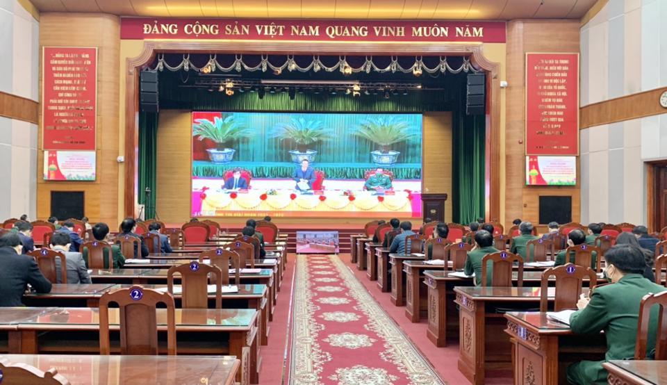 Quang cảnh hội nghị tại điểm cầu Bộ Tư lệnh Thủ đô. Ảnh: Thái San