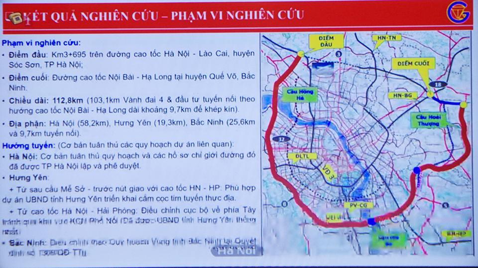 Phạm vi của Dự án đầu tư xây dựng Đường Vành đai 4.