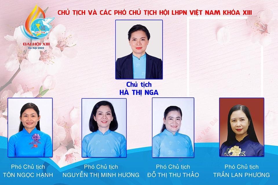 Chân dung Chủ tịch và 4 Phó Chủ tịch Hội LHPN Việt Nam khóa XIII. 