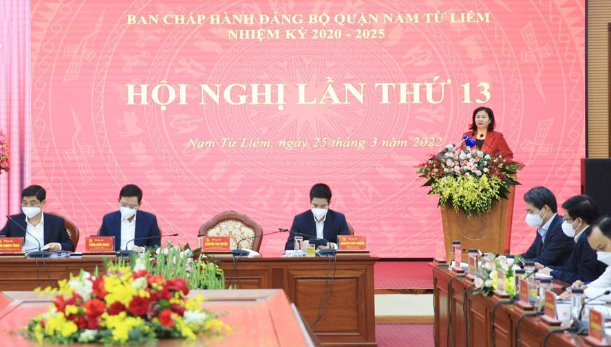 Quang cảnh Hội nghị lần thứ 13 Ban Chấp hành Đảng bộ quận Nam Từ Liêm khóa III. Ảnh: Quang Thái.