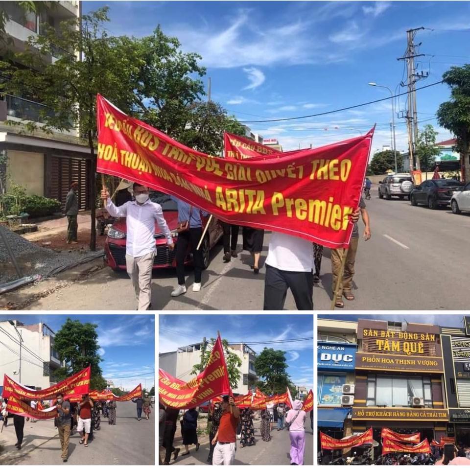 Khách hàng treo băng rôn yêu cầu quyền lợi tại dự án Tòa nhà Lũng Lô