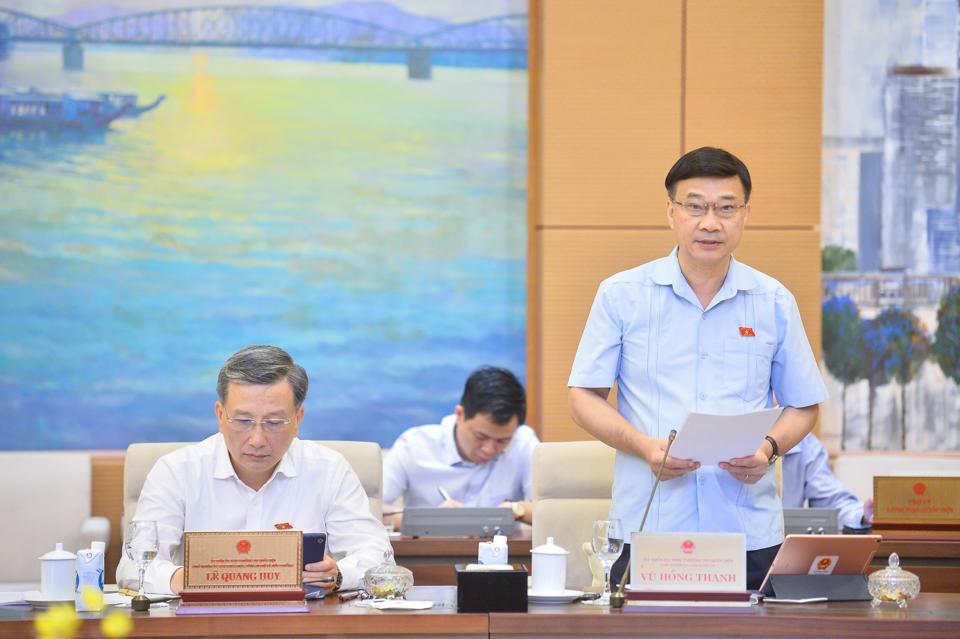 Chủ nhiệm Ủy ban Kinh tế của Quốc hội Vũ Hồng Thanh báo cáo thẩm tra. Ảnh: Quochoi.vn