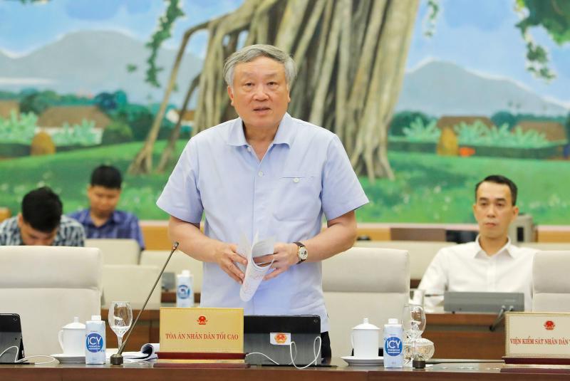 Chánh án TANDTC Nguyễn Hòa Bình phát biểu tại phiên họp. Ảnh: Quochoi.vn