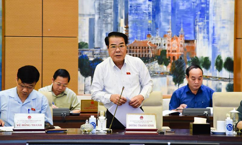 Trưởng ban Dân nguyện thuộc Ủy ban Thường vụ Quốc hội Dương Thanh Bình báo cáo tại phiên họp. Ảnh: Quochoi.vn