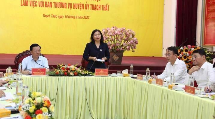 Phó Bí thư Thường trực Thành ủy Nguyễn Thị Tuyến phát biểu tại cuộc làm việc.