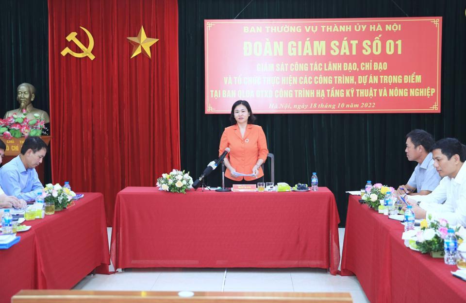 Phó Bí thư Thường trực Thành uỷ Nguyễn Thị Tuyến phát biểu tại cuộc giám sát.