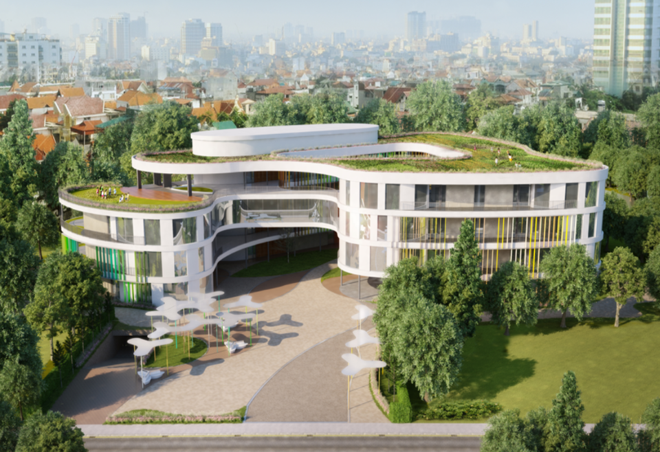 Dự án xây dựng đường 13,5m chậm tiến độ ảnh hưởng nghiêm trọng đến tiến độ xây dựng trường mầm non Nghĩa Đô (cơ sở 3). Trong ảnh: Phối cảnh dự án trường mầm non Nghĩa Đô (cơ sở 3).