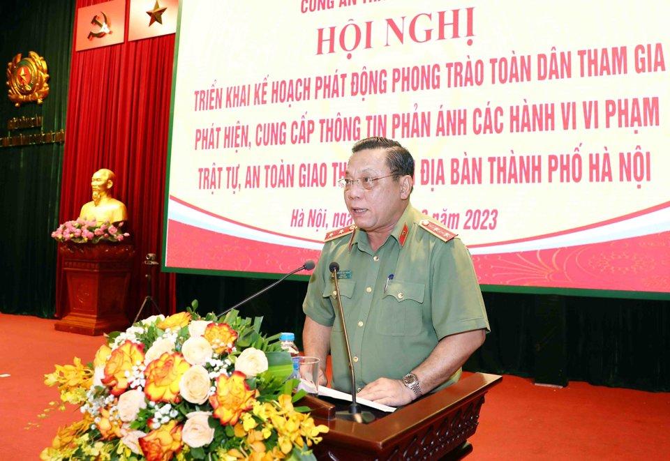 Trung tướng Nguyễn Hải Trung - Giám đốc Công an TP Hà Nội phát biểu tại hội nghị.