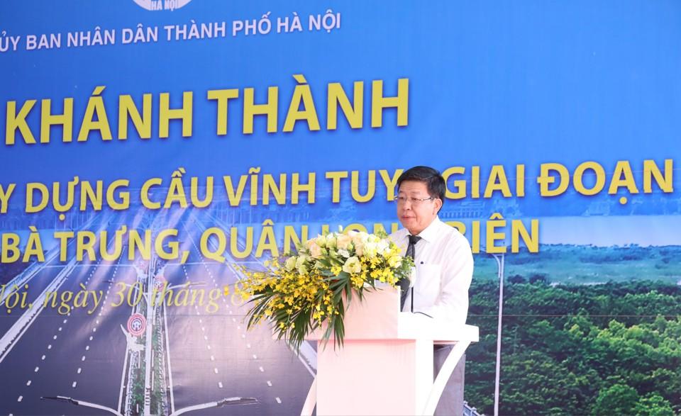 Phó Chủ tịch UBND TP Hà Nội Dương Đức Tuấn phát biểu tại buổi lễ. Ảnh: Thanh Hải.