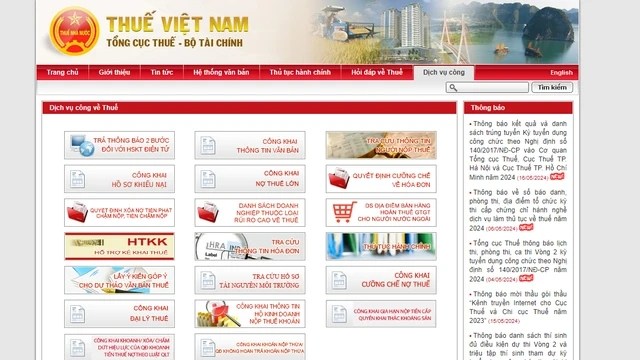 Tra cứu ở mục “Dịch vụ công” trên trang web của Tổng cục Thuế. Ảnh chụp màn hình