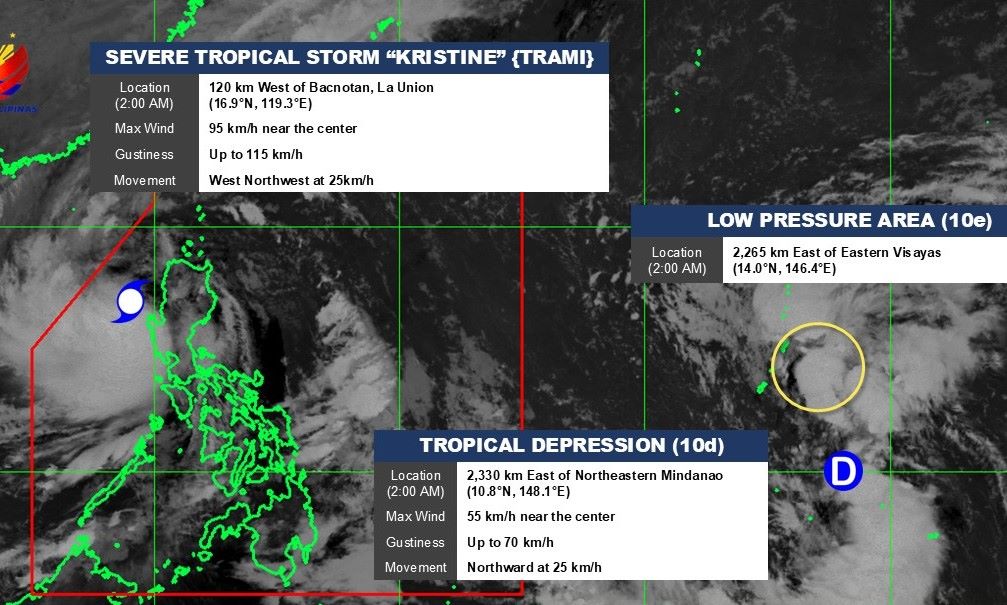 PAGASA theo dõi áp thấp nhiệt đới 10d và áp thấp 10e ngày 25.10.2024. Ảnh: PAGASA