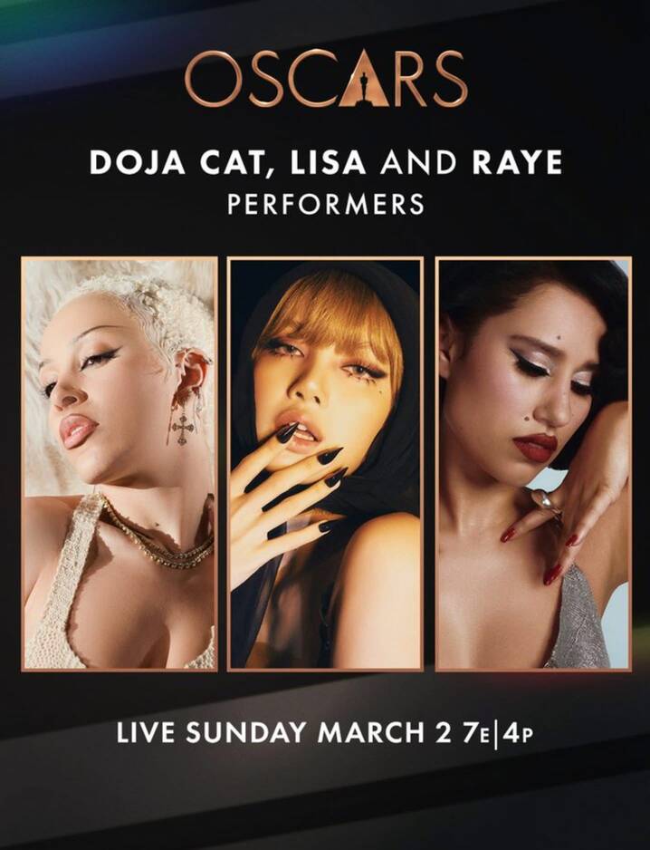 Lisa là nghệ sĩ Kpop đầu tiên lên sân khấu Oscar. Cô có màn biểu diễn tôn vinh “James Bond” cùng Doja Cat và Raye. Ảnh: The Academy