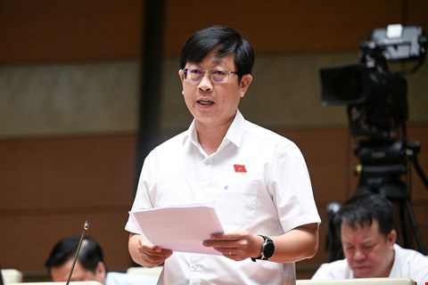 Đại biểu Nguyễn Hữu Thông - Đoàn ĐBQH tỉnh Bình Thuận đề nghị xem xét quy định về vai trò của UBND xã trong thu giữ tài sản đảm bảo. Ảnh: Quochoi