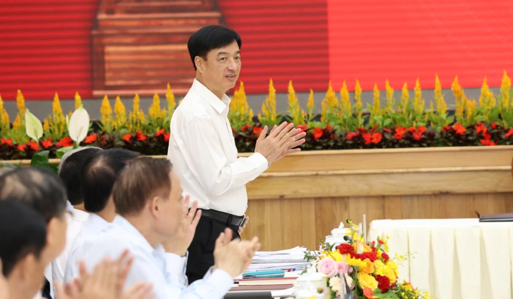 Ủy viên Bộ Chính trị, Bí thư Trung ương Đảng, Chủ nhiệm Ủy ban Kiểm tra Trung ương Nguyễn Duy Ngọc tại buổi làm việc. Ảnh: Lam Hồng