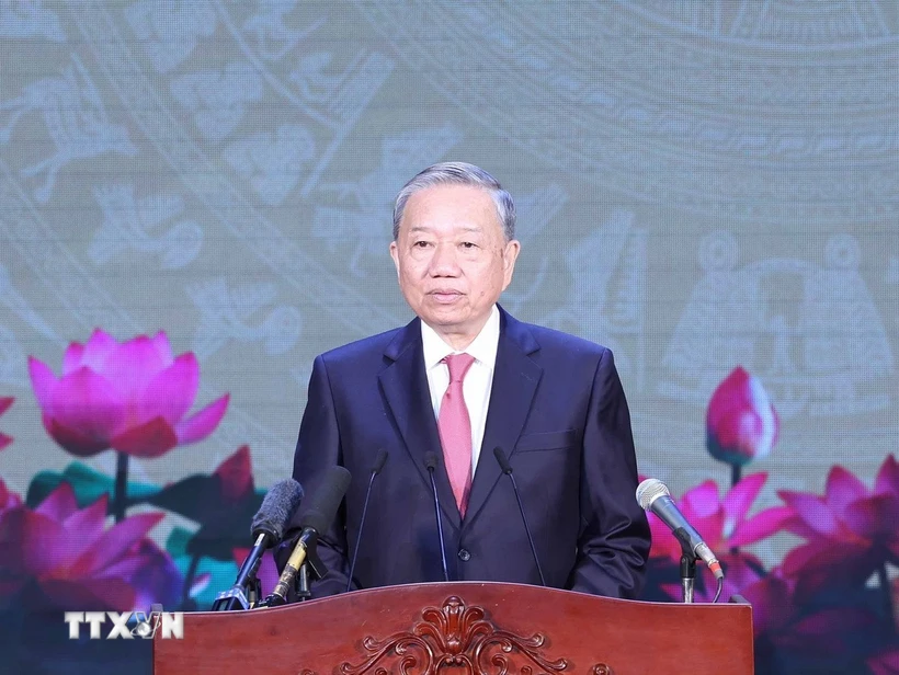 Tổng Bí thư Tô Lâm phát biểu tại buổi lễ. Ảnh: TTXVN