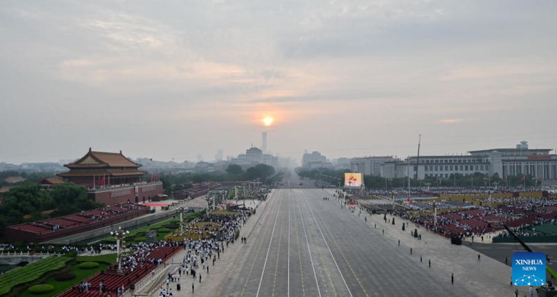 Toàn cảnh Quảng trường Thiên An Môn sáng 3/9. Ảnh: Xinhua