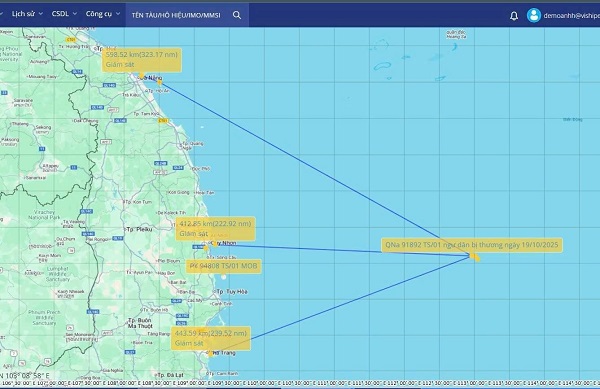 Vị trí tàu QNa 91892 TS. Ảnh: Công Đức