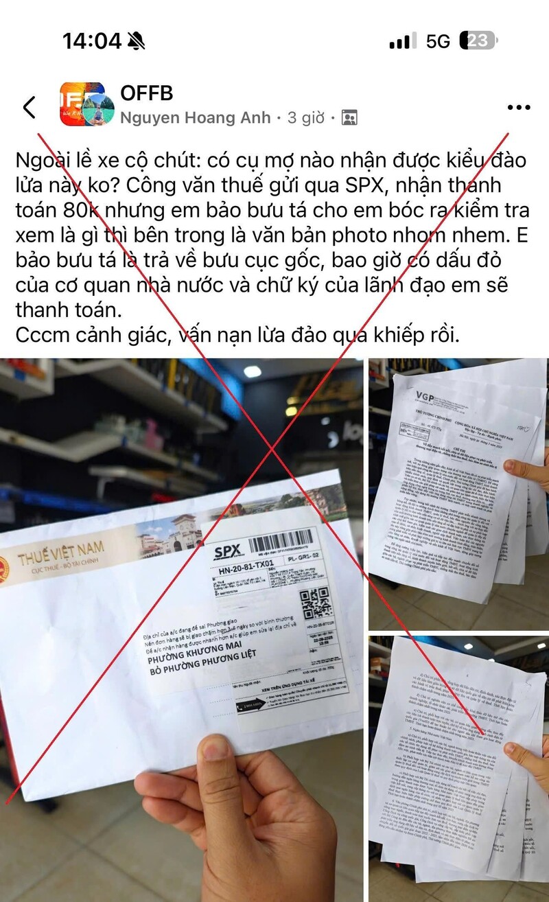 Cục Thuế cảnh báo hành vi lừa đảo mới thông qua hình thức chuyển phát nhanh SPX. Ảnh: Cục Thuế