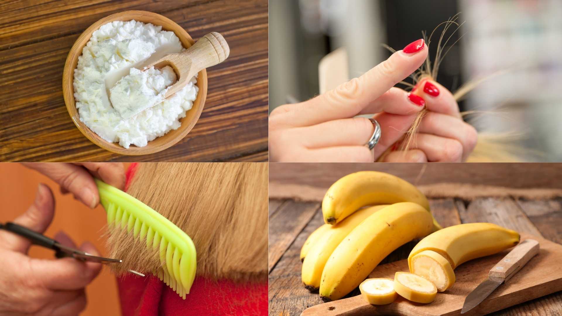 Tóc hết chẻ ngọn nhờ mặt nạ từ tinh bột sabudana và chuối. Đồ họa: Minh Hoàng