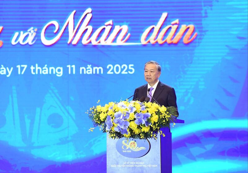 Tổng Bí thư Tô Lâm phát biểu chỉ đạo tại lễ kỷ niệm. Ảnh: Lâm Hiển