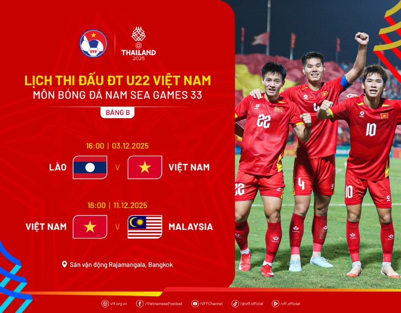 Lịch thi đấu của U22 Việt Nam tại SEA Games 33. Ảnh: VFF