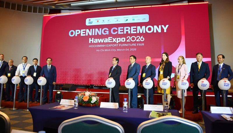 Các đại biểu thực hiện nghi thức khai mạc Hawa Expo 2026. Ảnh: Minh Khuê.