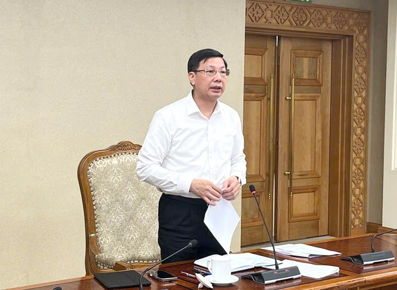 Phó Chủ nhiệm Văn phòng Chính phủ Phạm Mạnh Cường chủ trì cuộc họp. Ảnh: VGP