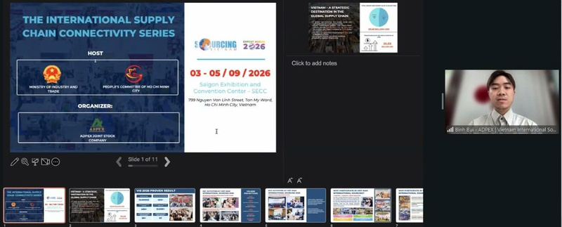 Ông Bùi Bình, Giám đốc kinh doanh của Công ty Adpex chia sẻ tại hội thảo về Vietnam International Sourcing 2026.