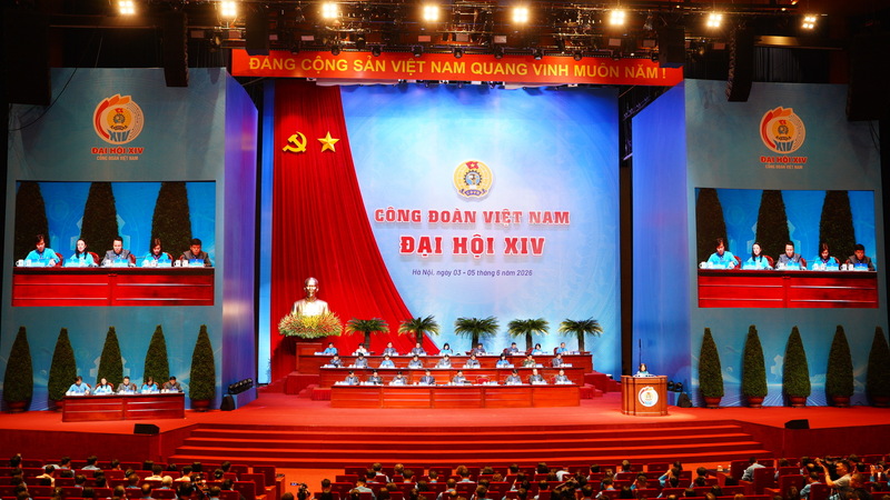 Phương châm của Đại hội XIV Công đoàn Việt Nam là: “Đoàn kết - Dân chủ - Kỷ cương - Đổi mới - Phát triển”. Ảnh: Thái Mạnh