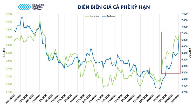 Diễn biến giá cà phê kỳ hạn