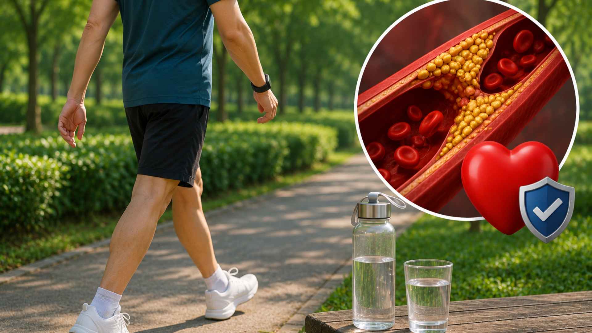 Đi bộ góp phần giảm cholesterol. (Ảnh có sự hỗ trợ của AI)