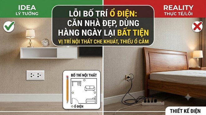 Lỗi bố trí ổ điện khiến căn nhà đẹp nhưng bất tiện