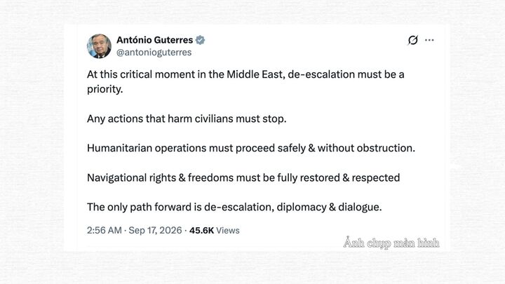 Tổng Thư ký Liên hợp quốc Antonio Guterres viết trên nền tảng X.