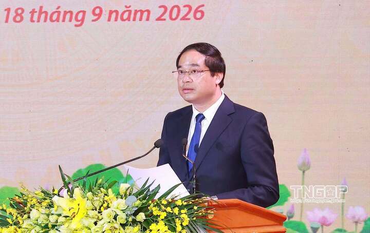 Bí thư Tỉnh uỷ Thái Nguyên Trịnh Xuân Trường phát biểu tại buổi lễ. Ảnh: Cổng Thông tin điện tử tỉnh Thái Nguyên